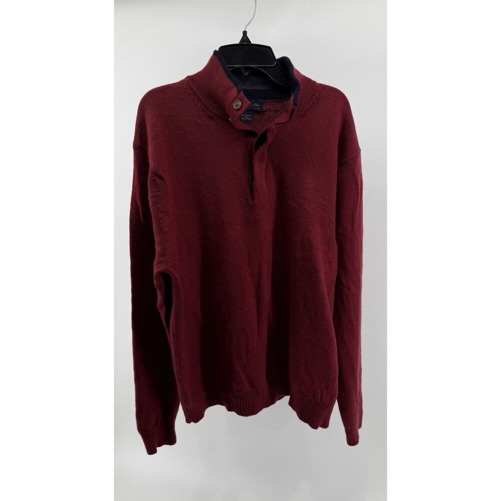 Brooks Brothers Solid Red 100% Merino Wool 1/4 Button Pullover Sweater Mens L